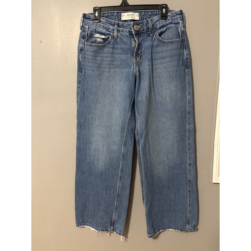 Hollister Low-Rise Baggy Jeans Medium Wash Distressed Wide Leg 6R W28 Regular
